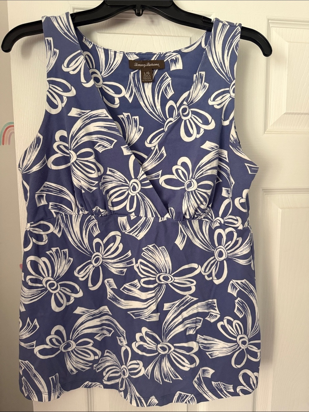 Tommy Bahama Indigo & White Floral Sleeveless Wrap-Style Tank
